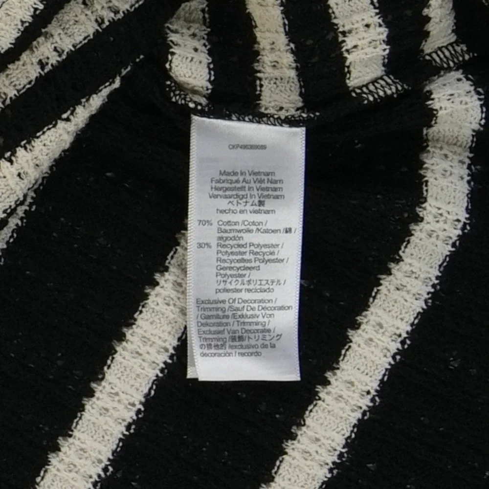 Madewell Polo Sweater Women's Size Medium Black White Striped V Neck Knit Top